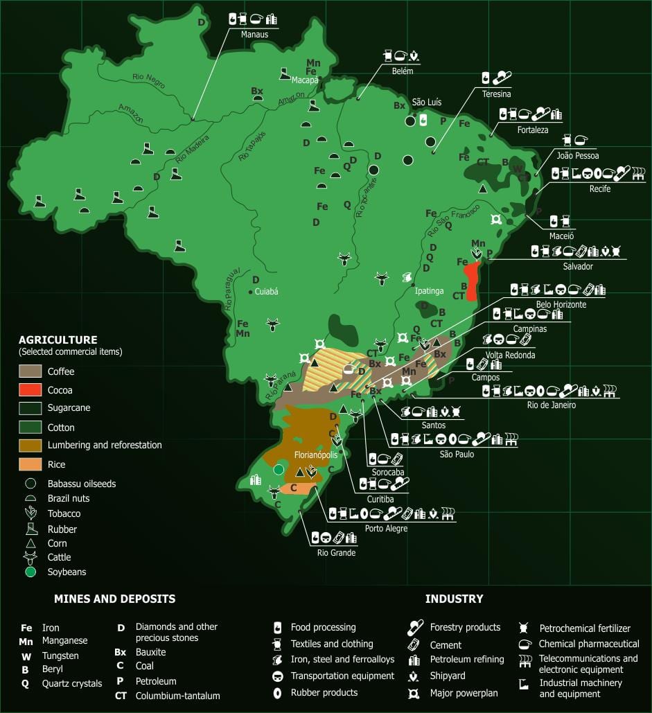 地图巴西的自然资源